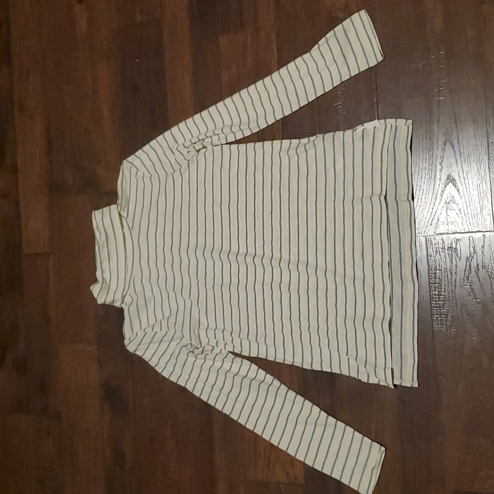 Madewell green and cream striped turtleneck